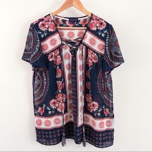 Navy Floral Blouse | Sz: L